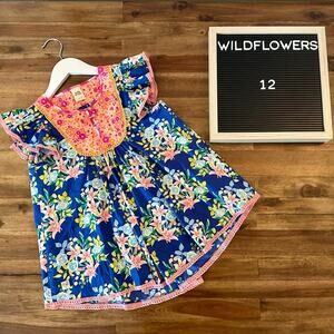 Wildflowers Best Day Ever Beautiful Ride Boho Top Blue Pink Floral Sleeveless 12